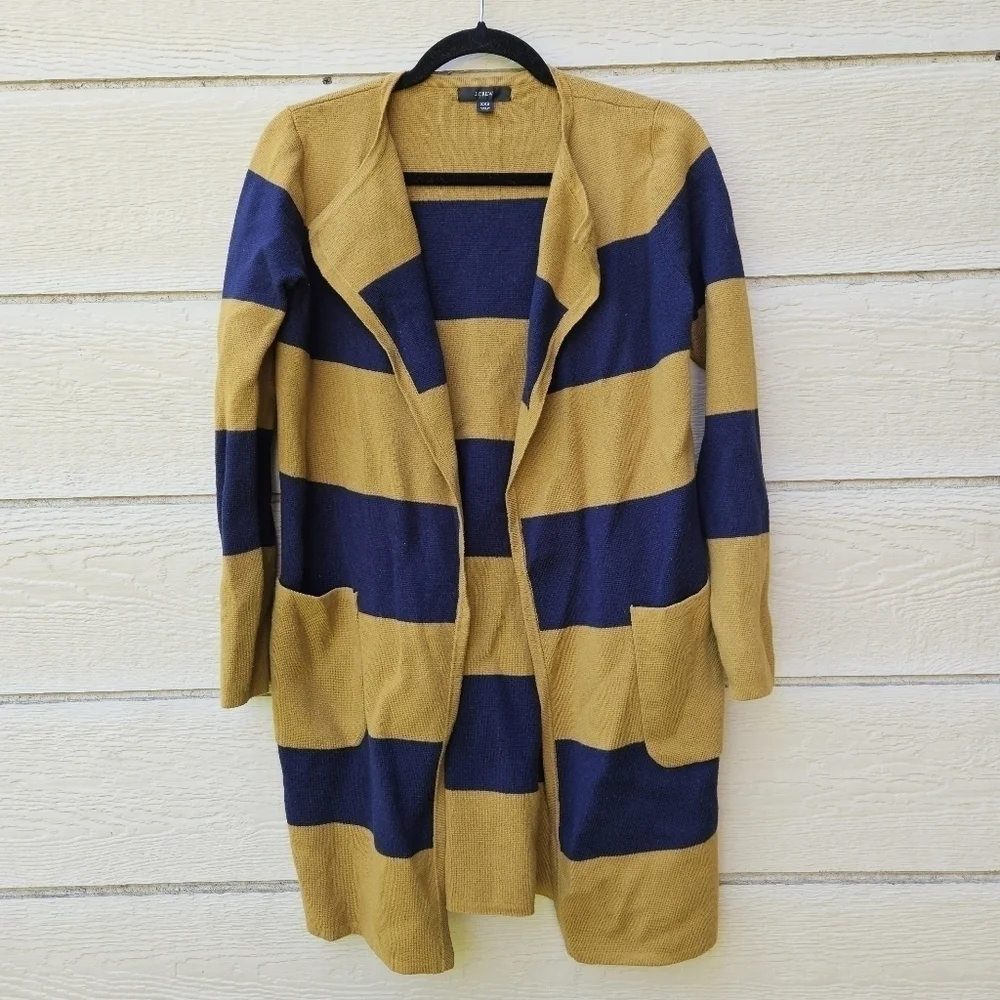J. Crew Juliette collarless long line sweater blazer navy blue and brown XXS